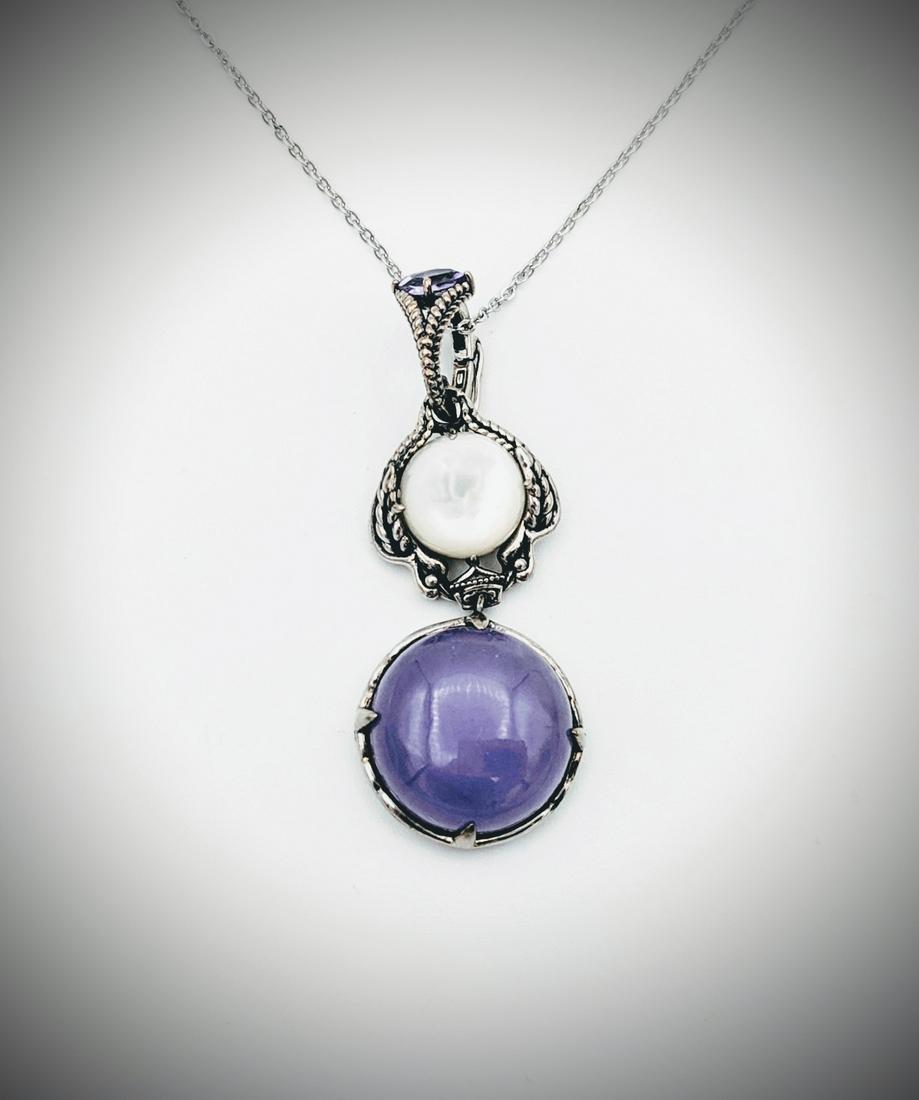 925 SS Necklace w Moonstone, Violet Jade & Amethyst (1 of 3)
