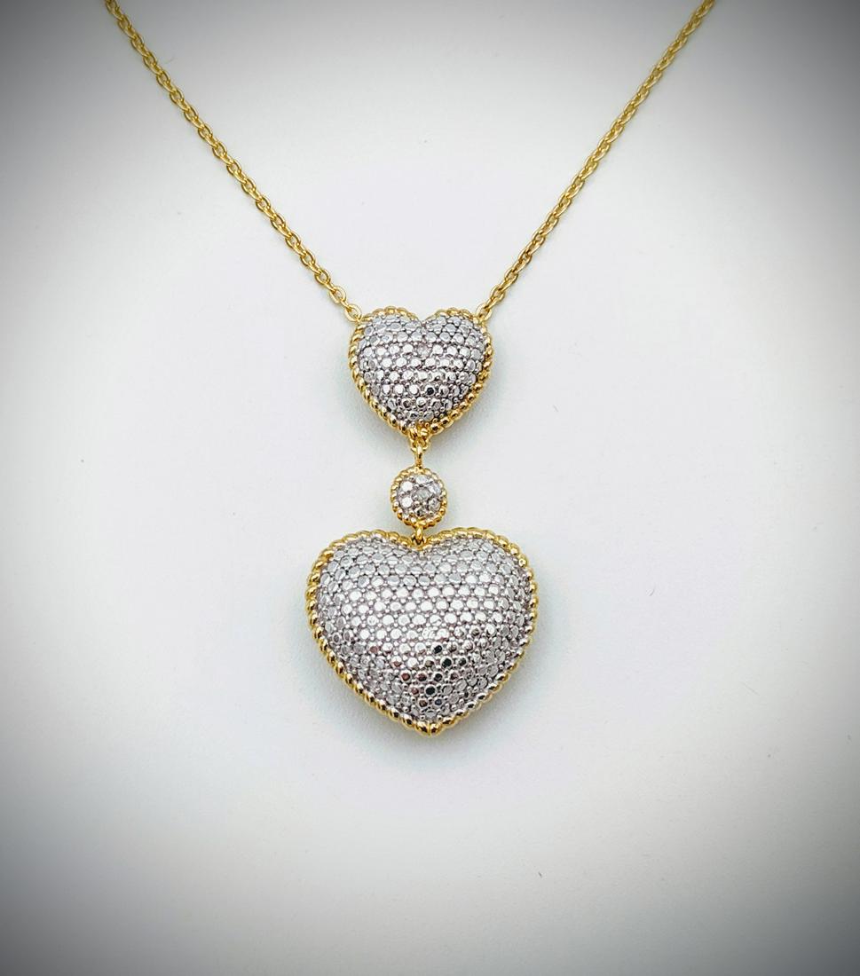 Necklace & Double Drop Heart Pendant w Diamond (1 of 3)