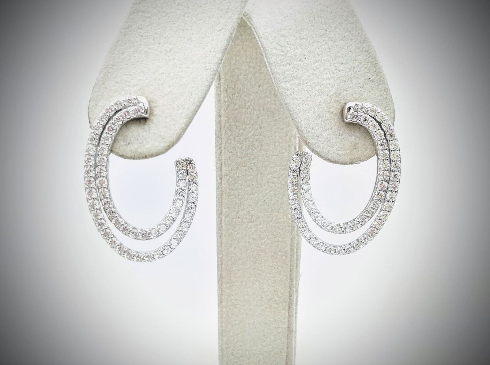 Sterling Silver Two Stranded Cubic Zirconia Stud Hoop (1 of 4)