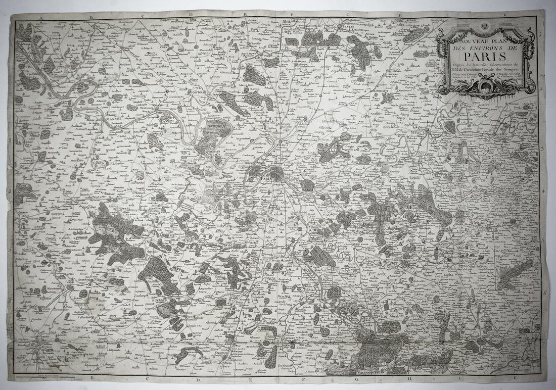 Large Topographic Engraving Antique French map of Paris (1 of 3)