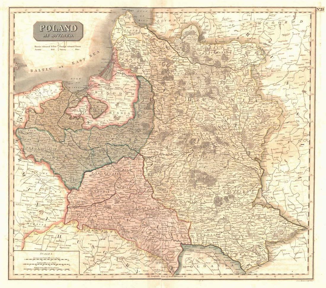 Poland As Divided.: Title: Poland As Divided. Publication Date: 1817 Cartographer: THOMSON, JOHN & CO. Publisher: JOHN THOMSON, JUNR. & CO. Dimension: 17.25Height - 19.25Width No.20 from Thomson's New General Atlas 1817.