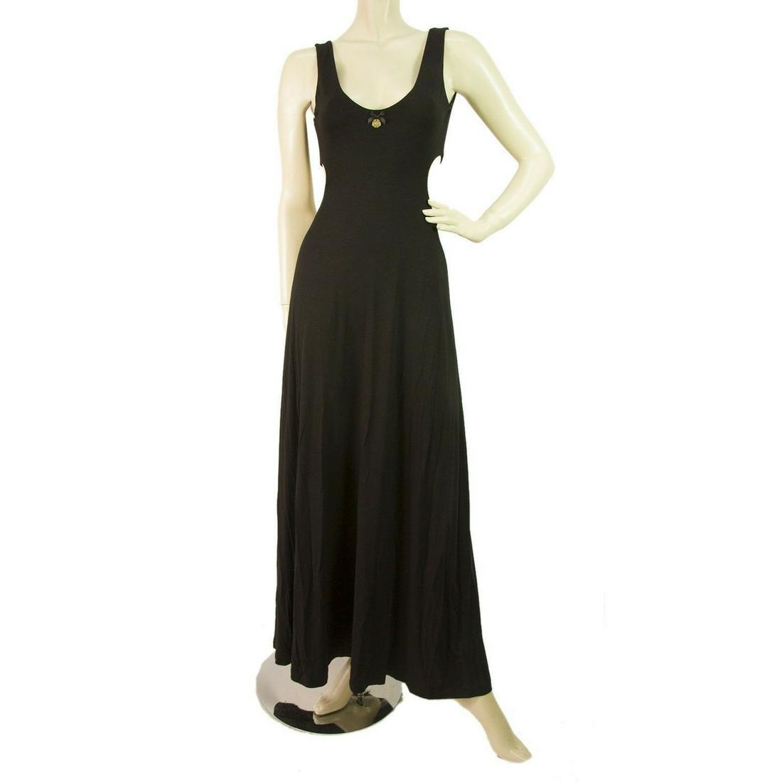 Lynne by Katerina Kainourgiou Maxi Long Black Dress -: Lynne by Katerina Kainourgiou Black Long Dress - Sz S This simple, elegant and figure flattering black dress by Lynne features a little bow with a logo engraved heart at the front , cut sides and full