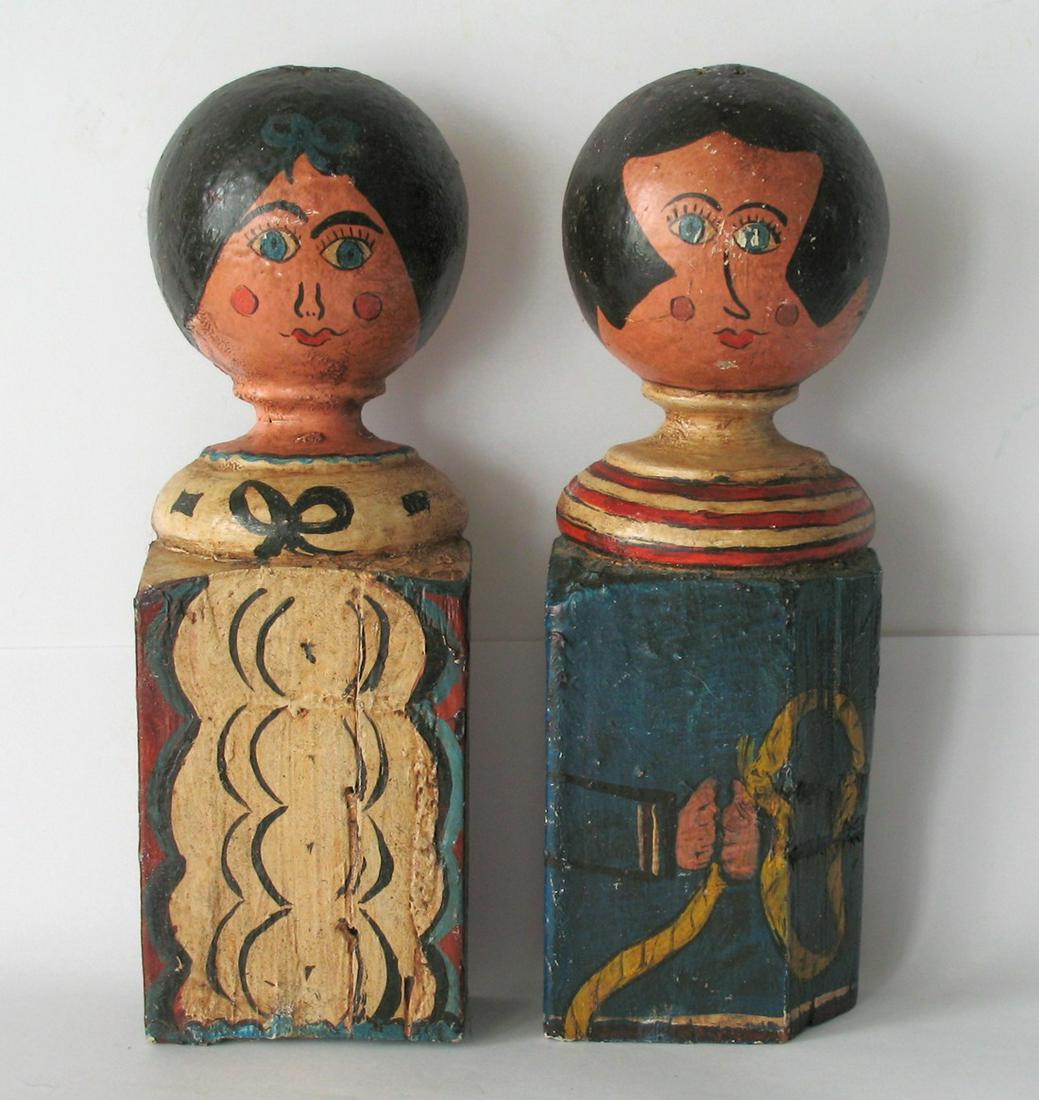 Pair Of Folk Art People.: Title: Pair Of Folk Art People. Date/Period: 1950's Dimension: 8” high each Provenance:Nice pair of folk art “Poole” people . These were made from fragments of rope bed posts by a woman from Buc