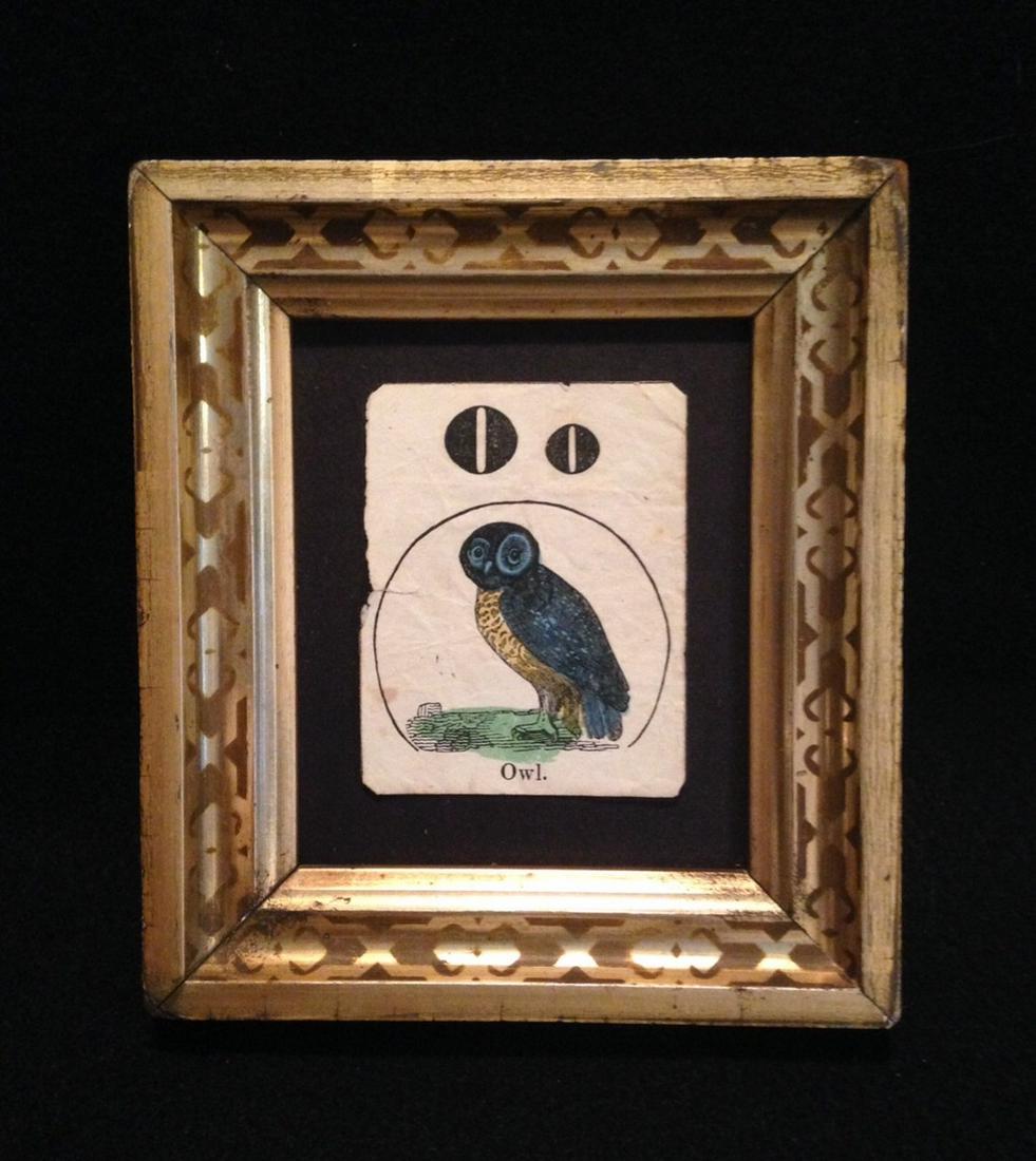 C1850 Hand Colored Owl Woodcut (1 of 2)