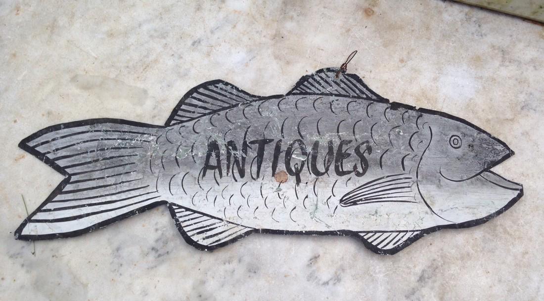 20thc Tin Fish Shop Sign With Appealing Original Worn (1 of 6)