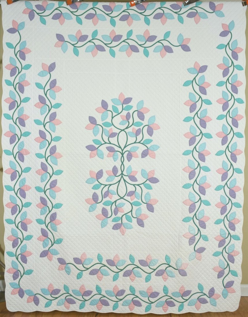 Vintage Aqua Blue, Lavender & Pink Tea Leaves Applique (1 of 9)