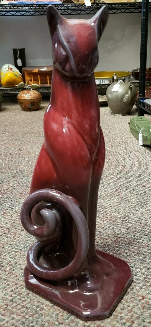 Mid Century Maroon Red Ceramic Cat Sculpture (1 of 2)