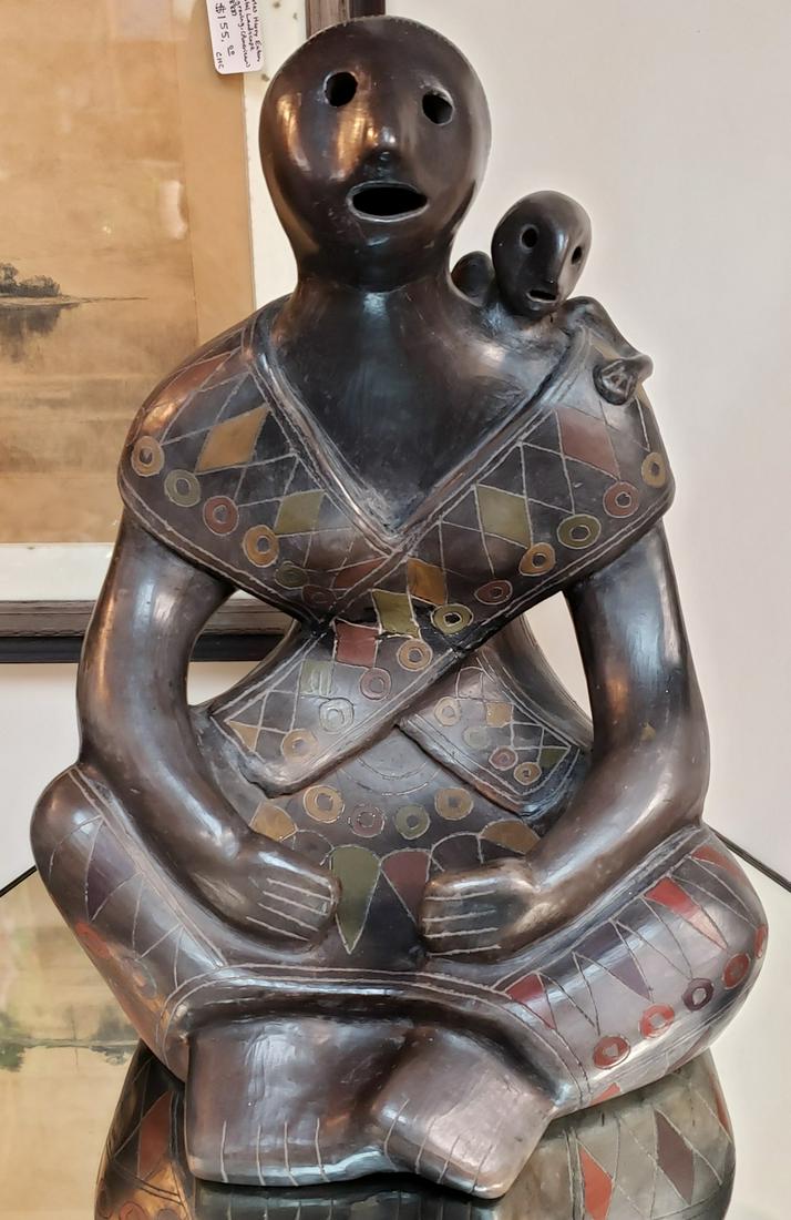 Circa 1970 Mexican Barro Negro Pottery Mother and Child (1 of 5)