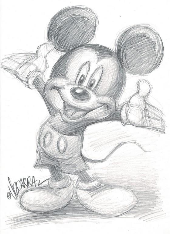 Vizcarra: Happy Mickey Mouse: Artist: Vizcarra Title: Happy Mickey Mouse Medium: Graphite on paper Size/Format: 17.7 x 12.6 in Publisher: Disney Series: Disney "This charming original sketch of Mickey Mouse has been created by int