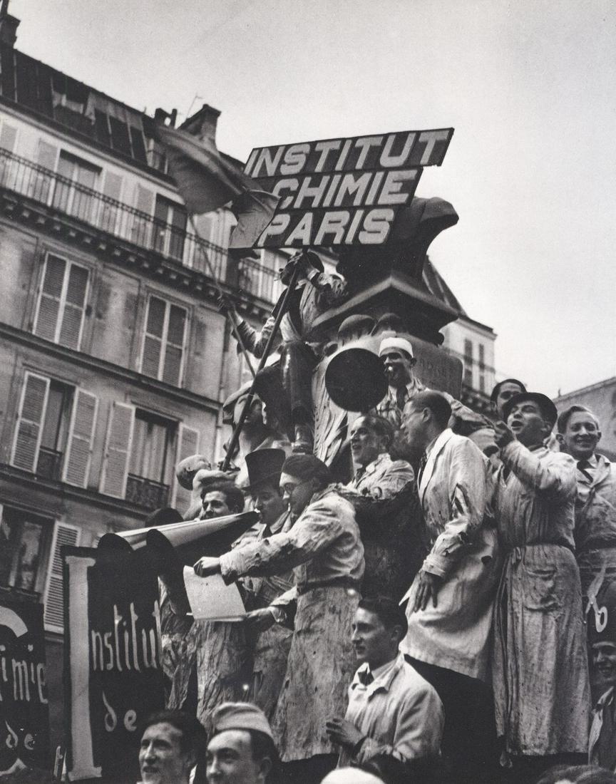 KERTESZ - A Student demonstration in the Latin Quarter,: Artist: KERTESZ Print Title: A Student demonstration in the Latin Quarter, Paris, 1927 Medium: Photoengraving Printed 1970’s in the USA Image size (inches) approx. 9.5 x 7.5” Andre Kertesz (1894