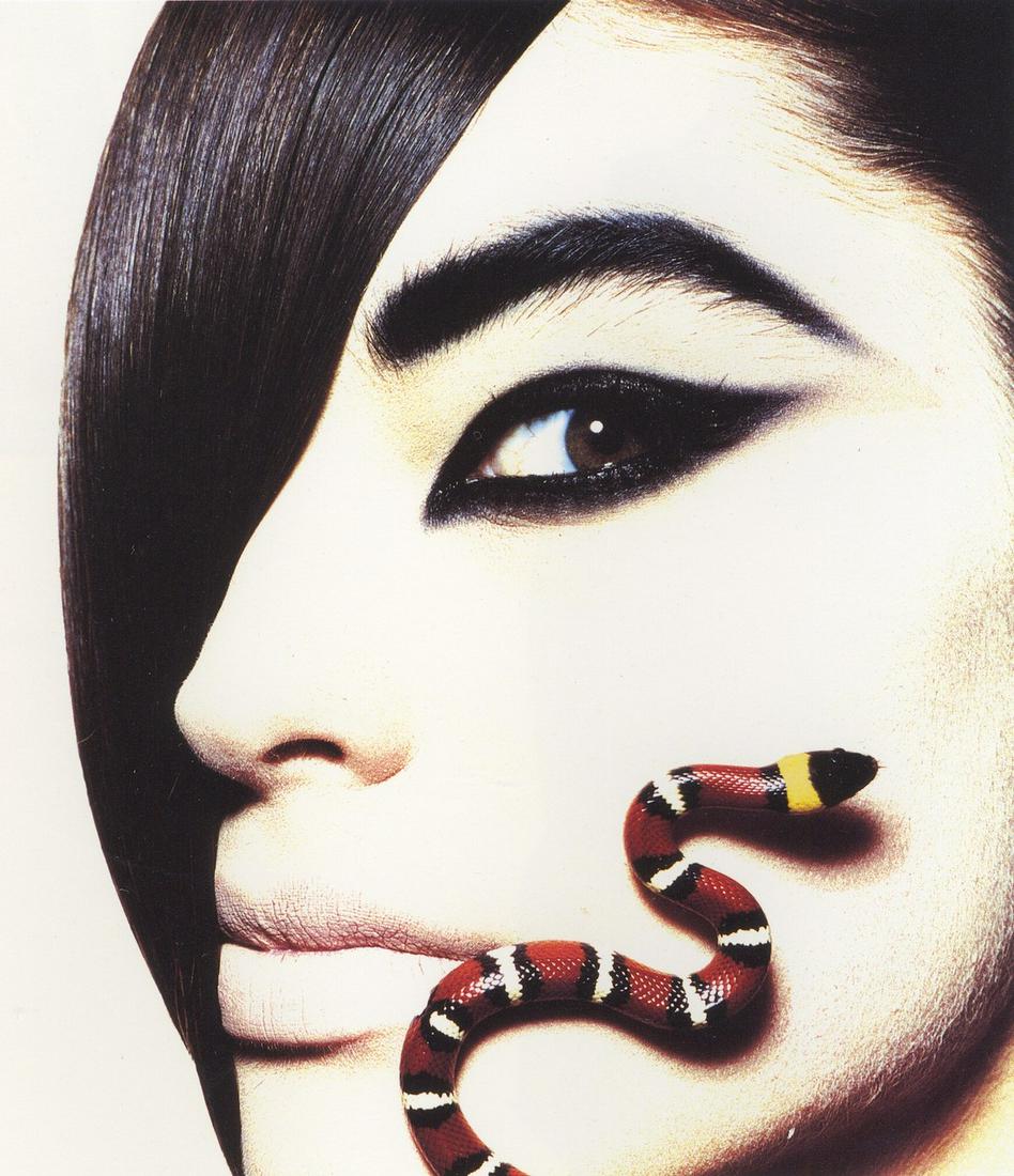 IRVING PENN - Cleopatra's Eye, Vogue, Kim Henderson,: Artist: IRVING PENN Print Title: Cleopatra's Eye, Vogue, Kim Henderson, NY,1990 Medium: Quad-tone Photoengraving Printed 1990’s in the US Image size (inches) approx. 5 x 4.5 Irving Penn was an Ameri