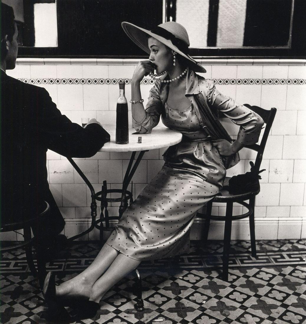 IRVING PENN - Fashion Photo in a Cafe, Lima, 1948, Jean: Artist: IRVING PENN Print Title: Fashion Photo in a Cafe, Lima, 1948, Jean Patchett Medium: Quad-tone Photoengraving Printed 1990’s in the US Image size (inches) approx.6 x 6” Irving Penn was an A