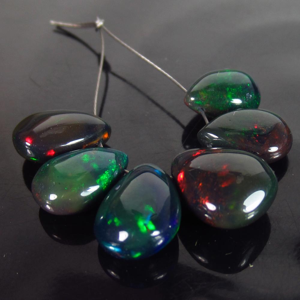 9.16 Ct Genuine 6 Drilled Black Pear Opal Beads (1 of 2)