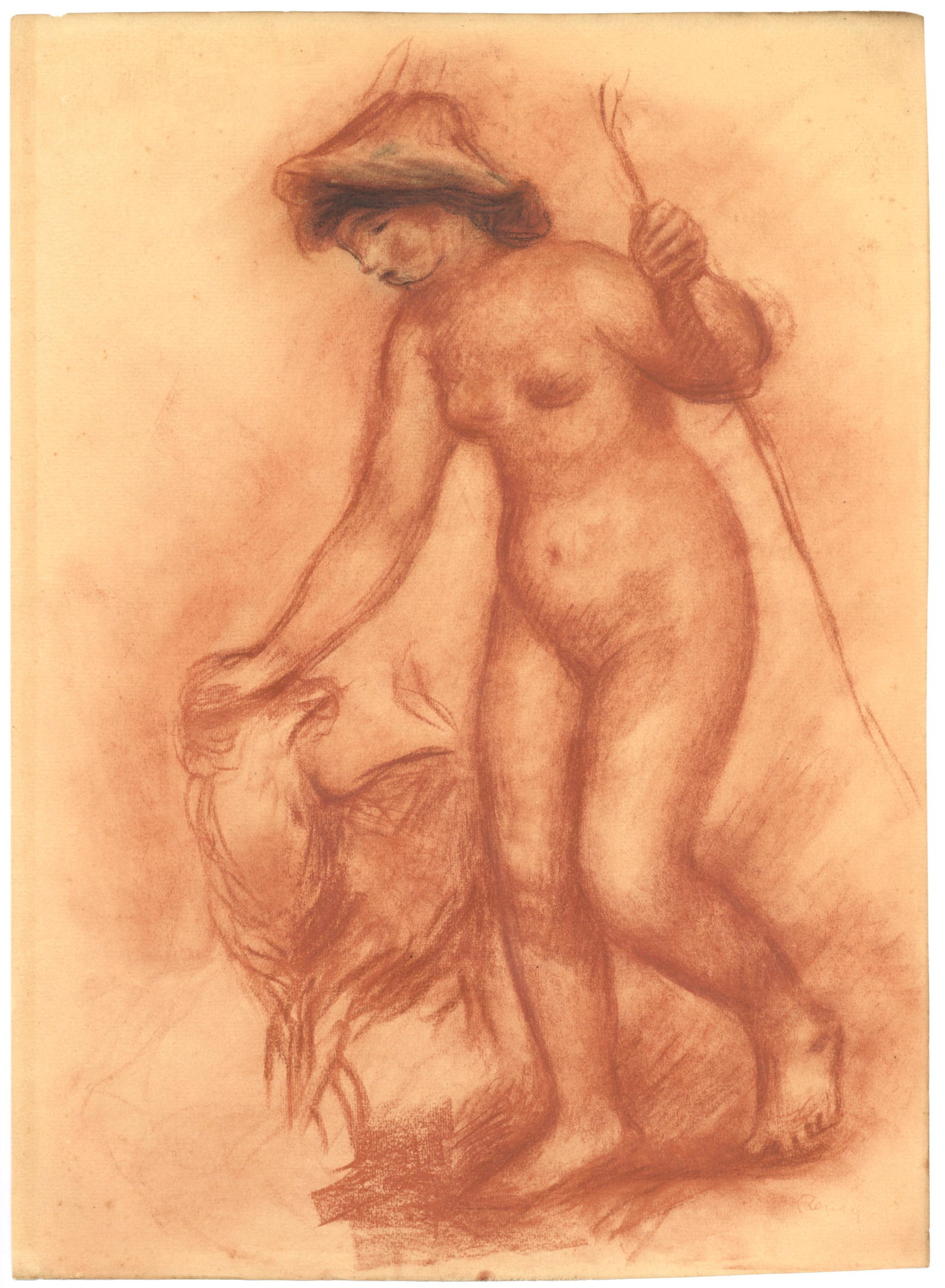 Pierre-Auguste Renoir pochoir "La Bergere": Medium: pochoir (after the drawing in sanguine). Beautifully printed 1923 in an edition of 150 on Arches paper at the Atelier Jacomet and published in Paris by Bernheim-Jeune for the rare "Renoir, pei