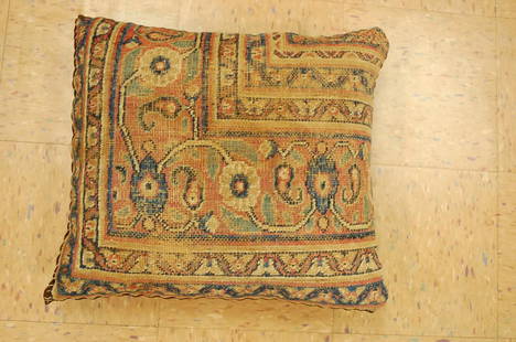 Antique Hand Made of ANTIQUE RUG Pillow Cushion Rug: Title: Antique Hand Made of ANTIQUE RUG Pillow Cushion Rug 1'8" x 1' 9"Description: Antique detailed design hand made functional_usable pillow_cushion with exact size of 1'8" x 1' 9" polly fiber