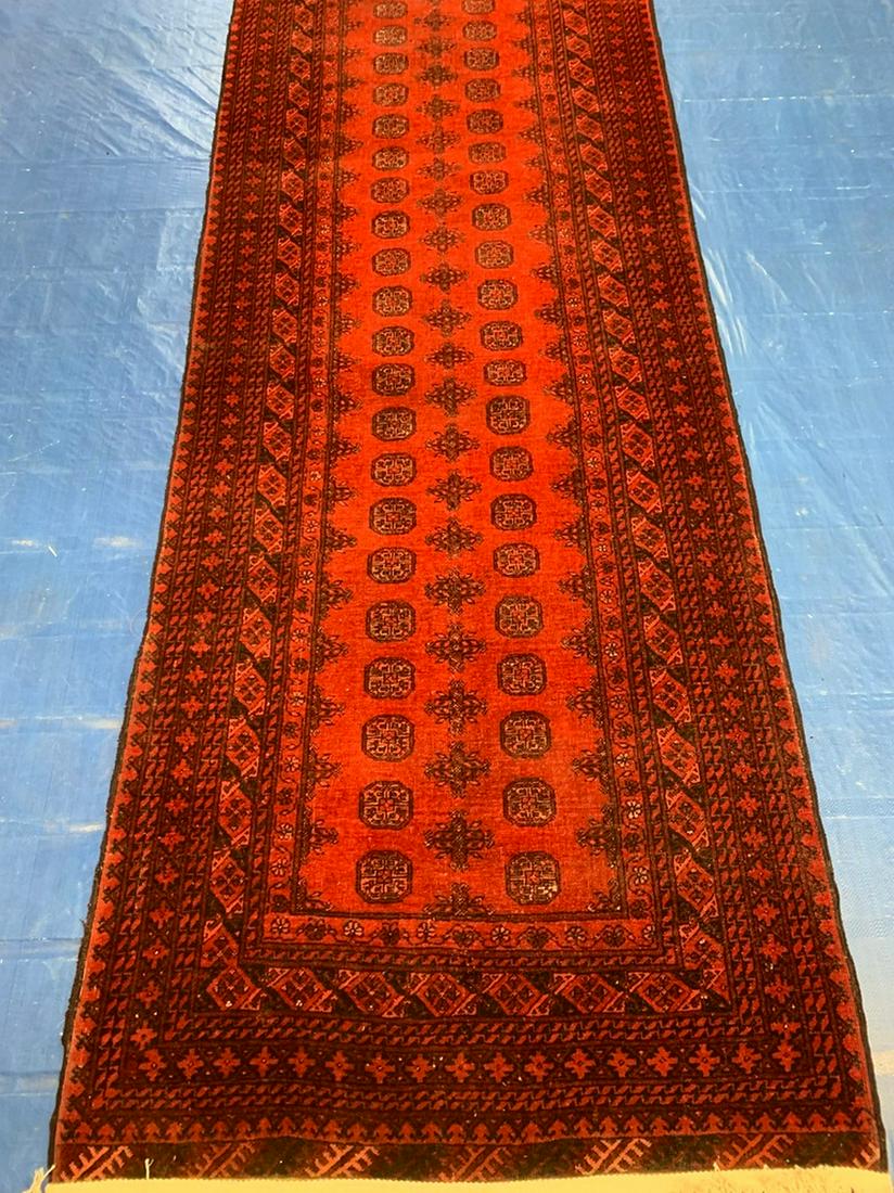 Semi Antique Hand Woven Afghan Turkman 9.6x3: Title: Semi Antique Hand Woven Afghan Turkman 9.6x3 Artist: Semi Antique Hand Woven Afghan Turkman 9.6x3 Size: 9.6x3 Origin: Iran Material:100 % Wool Circa:1940 Reserve: $110.00 Shipping: Domestic: