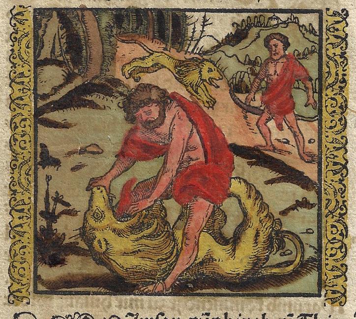 17th C Bible Leaf Samson Kills a Lion (1 of 2)