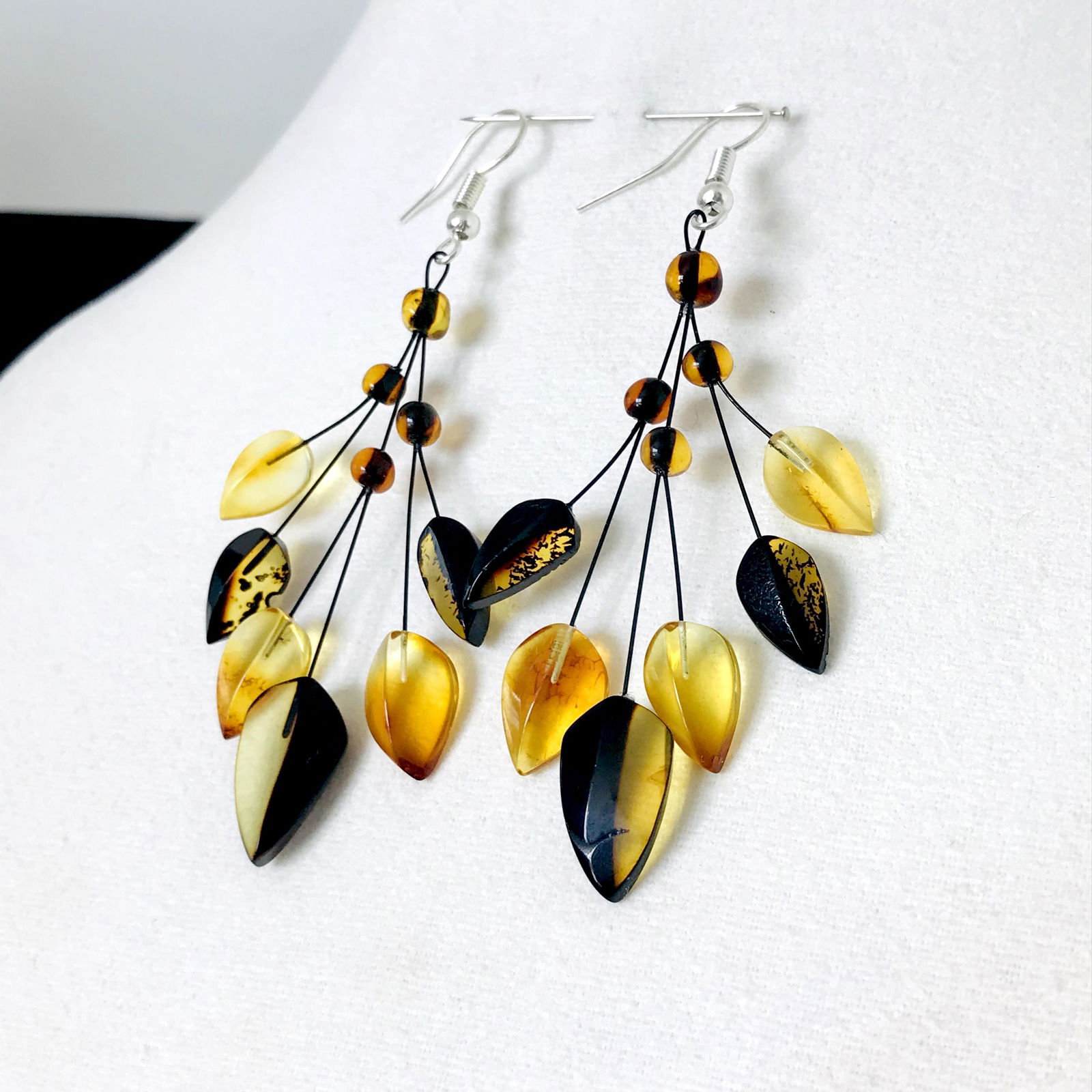Hand carved Baltic amber chandelier earrings (1 of 6)