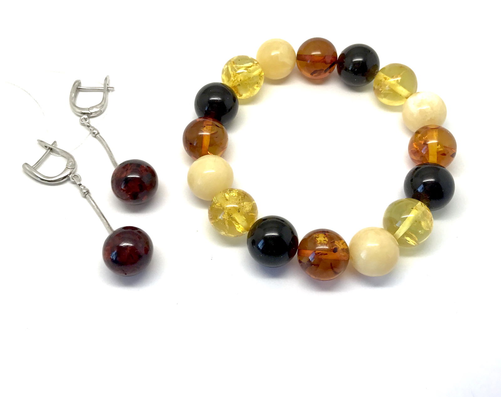 Baltic amber set bracelet silver earrings ø12mm 22.5 gr (1 of 7)