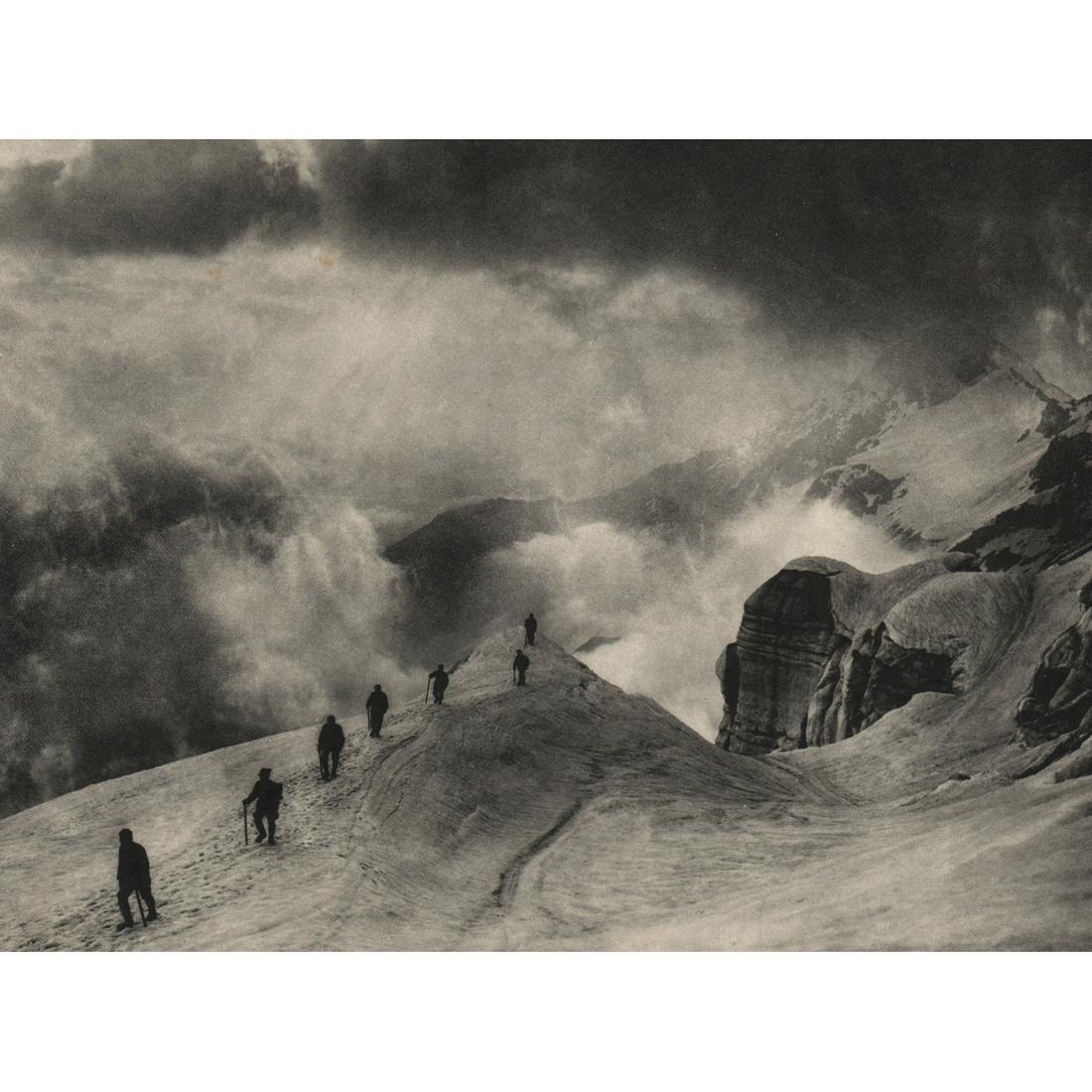 JEAN GABERELL - Mountaineers on Campo Tencia: Artist: JEAN GABERELL Print Title: Mountaineers on Campo Tencia Medium: Sheet-fed Gravure Printing date: 1920's Printed in Germany Image Size approx: 7 X 9 inches Jean Gaberell (1887-1949) specialized