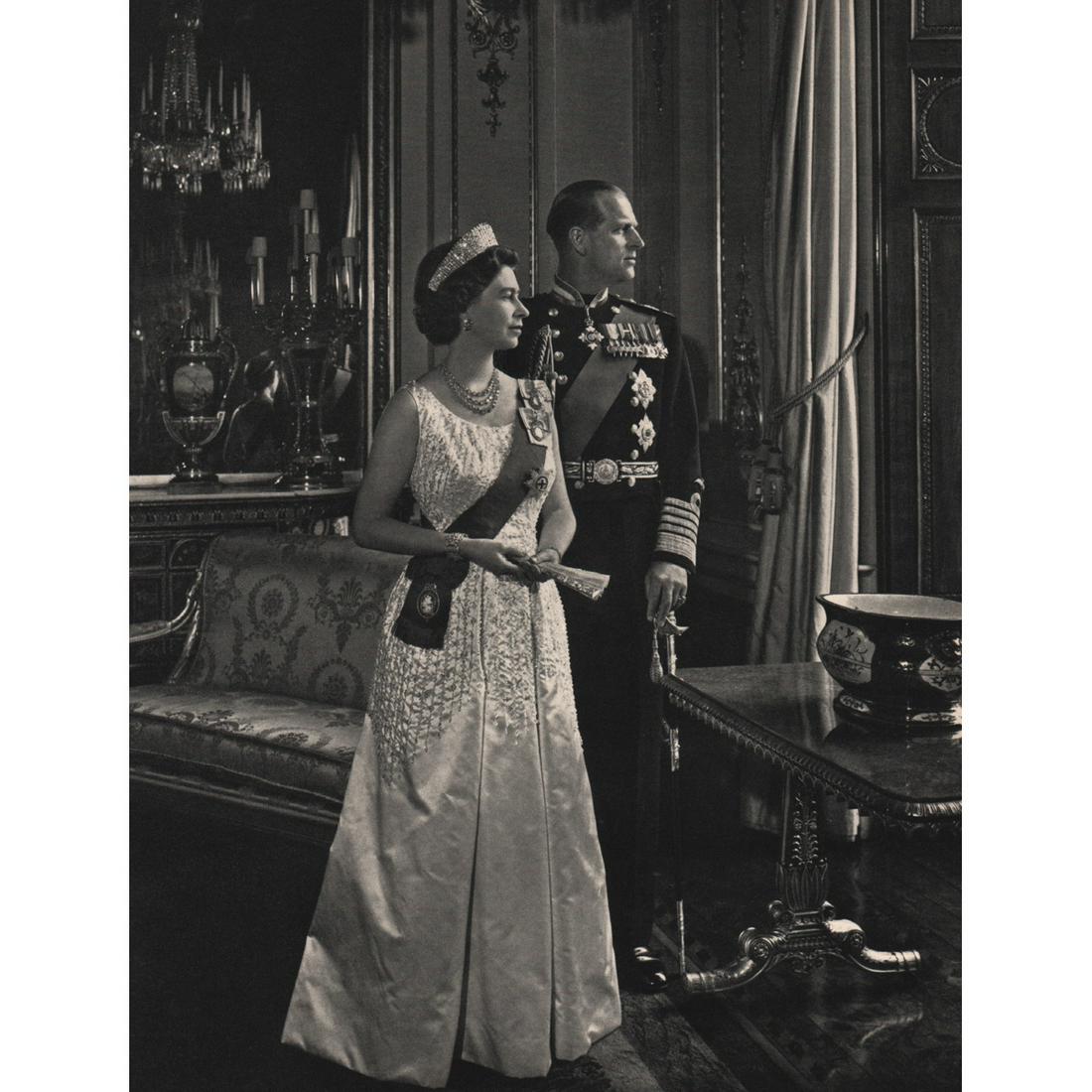 YOUSUF KARSH - Queen Elizabeth & Prince Philip: Artist: YOUSUF KARSH Print Title: Queen Elizabeth & Prince Philip Medium: Sheet-Fed Gravure Printed in 1960's Printed in Netherlands Image size approx. 12 X 9.5 inches Yousuf Karsh (1908-2002) was an 