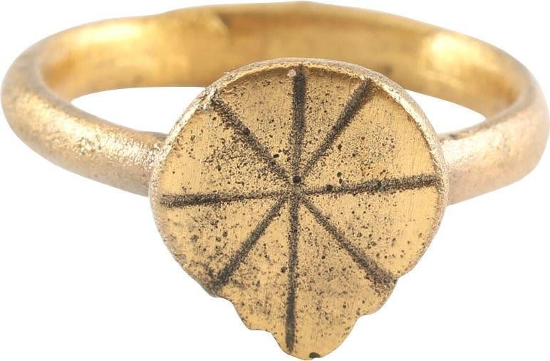FINE VIKING HEART RING C.900-1050 AD, SIZE 9 1/2: Size 9 ½. Rounded face band with early form heart bezel. The cusped top form was used toward the end of the Viking era and the rounded top earlier, with regional exceptions. The heart stood for