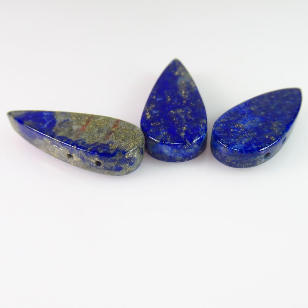 25.34  Ct Genuine 3 Drilled Blue Lapis Lazuli Pear Set (1 of 2)