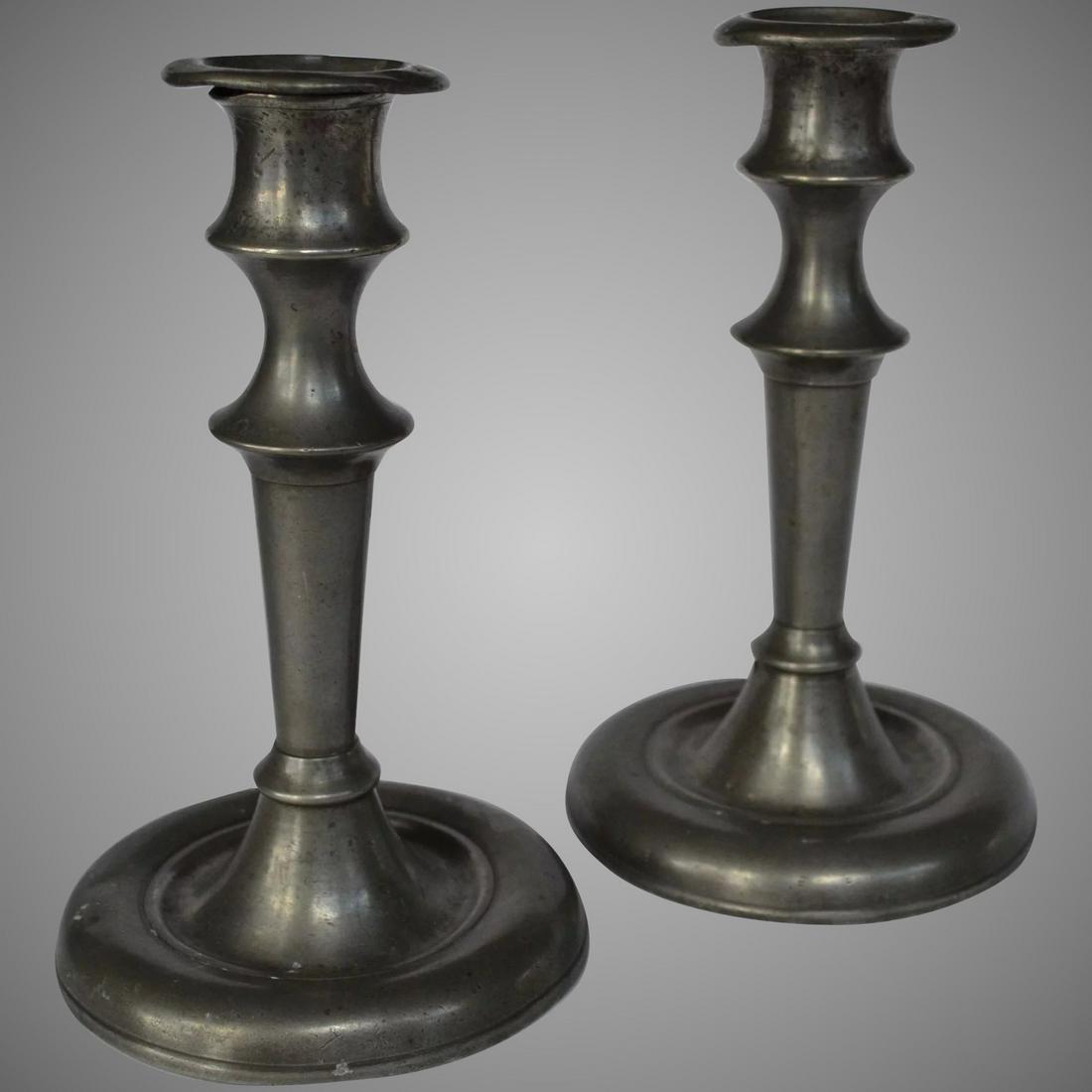 Pair Antique American Pewter Candlesticks (1 of 6)