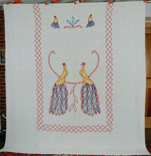 Vintage 40's Antique Peacock Chenille Bedspread (1 of 7)