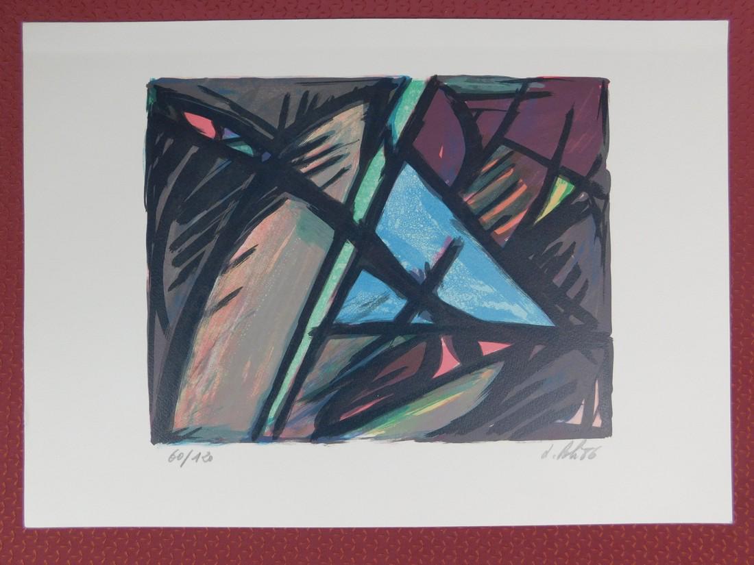 Composition V: No Reserve! Title: Composition V Maker: Jacques Poli Origin: France Materials: Vellum paper Dimensions: 31 x 44 cm Additional Information: Lithograph. Signed and numbered 120/37. Numbers on the photos