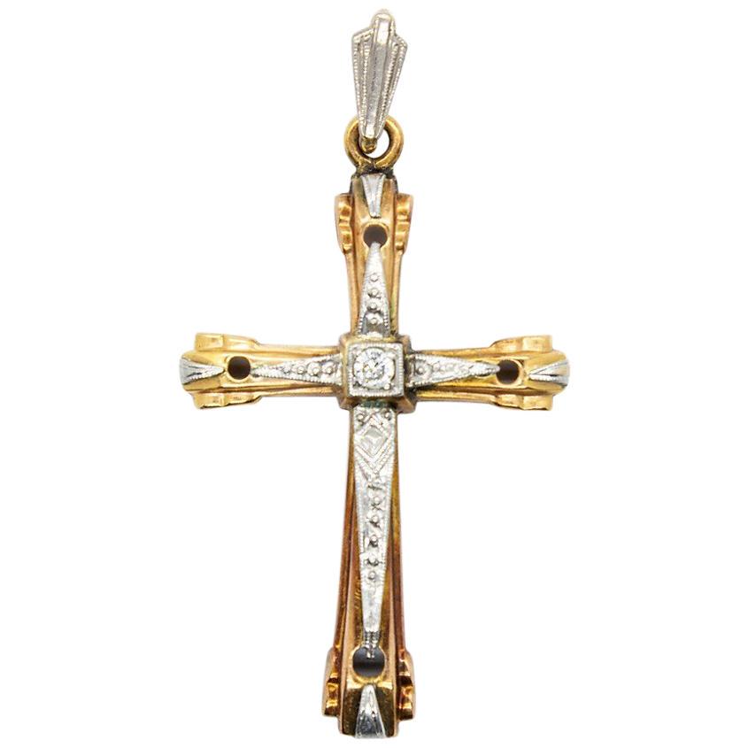 Fabulous 18 Karat Gold and Platinum Diamond Cross (1 of 4)