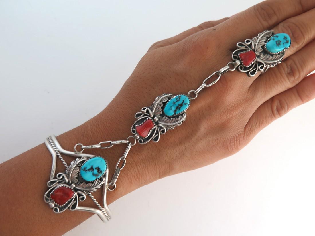 Navajo HB Yazzie Sterling Silver Turquoise & Coral (1 of 8)