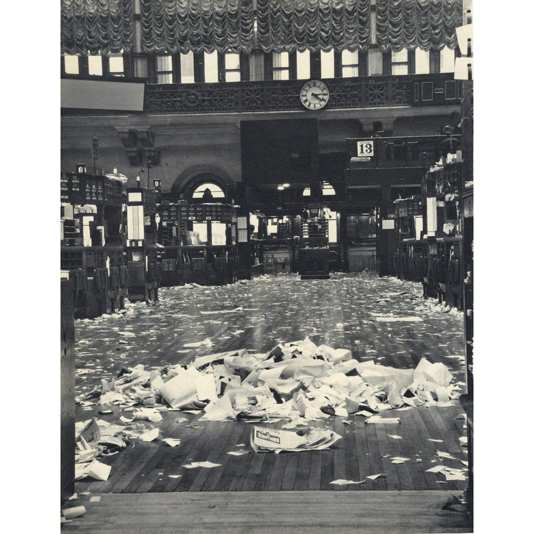 EVELYN HOFER - NY Stock Exchange, End of Day: Artist: EVELYN HOFER Print Title: New York Stock Exchange, End of Day Medium: Sheet-fed Gravure Printing Date: 1960's Printed in Switzerland Image Size: 11 x 8.25 inches Evelyn Hofer (1922-2009) was a