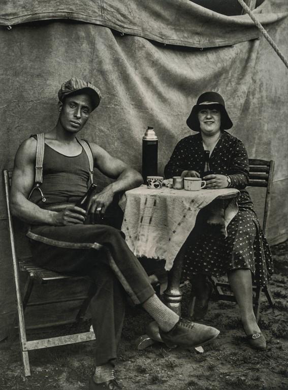 AUGUST SANDER - Circus Workers, Duren, 1930: Artist: August Sander Title: Circus Workers, Duren, 1930 Medium: Photo Litho, 1980, USA Dimensions: 7.4x10" Heat Wax Mounted on 11x14" Conservation Board August Sander (1876 - 1964) was a German portr