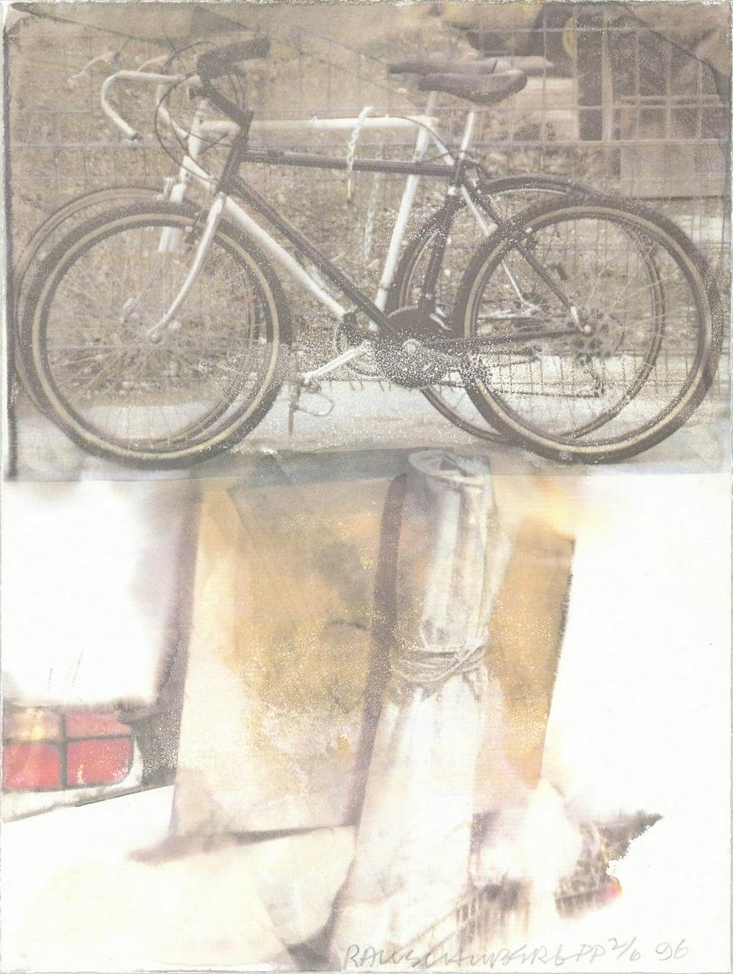 Robert Rauschenberg: Bicycle: Bicycle by Robert Rauschenberg, 1996 Signed Offset Lithograph.Paper size is 20 x 15 inches, with an image size of 20 x 15 inches.The Offset Lithograph is from an edition size of 6 and is not framed.Th