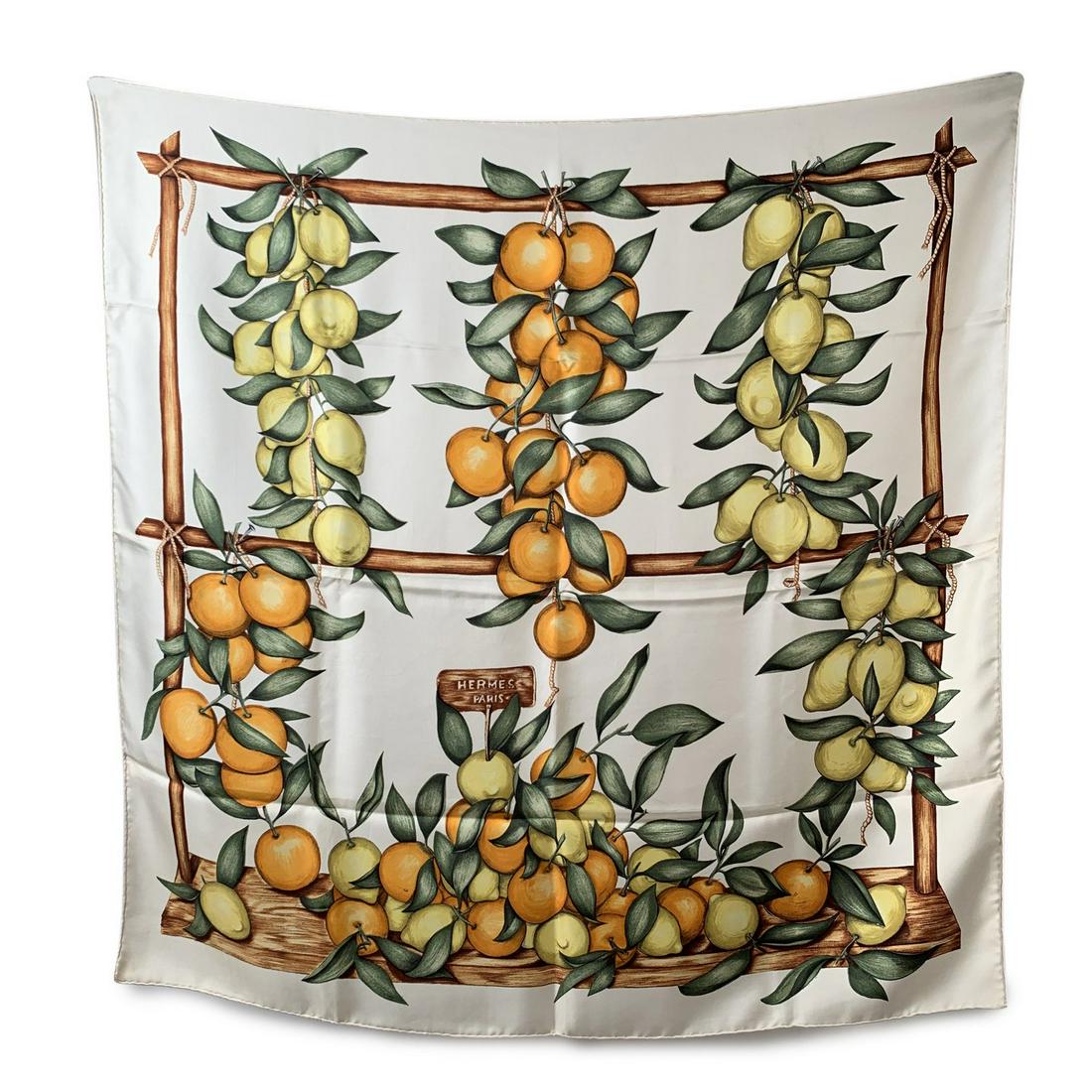 Hermes White Silk Scarf Oranges et Citrons 1962 Madame (1 of 4)