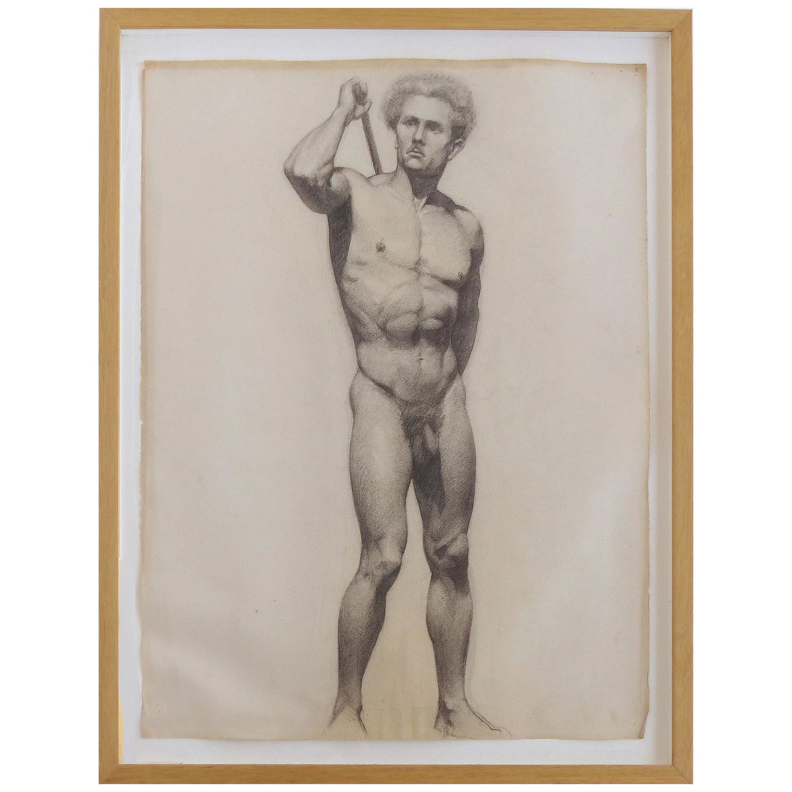 Carl T. Pfeufer Male Nude Study Pencil Drawing: Offered for sale is a pencil drawing of a male nude study by American artist Carl T. Pfeufer. Simply framed under glass, wired and ready to hang. Carl T. Pfeufer (September 29, 1910 Â– May 5, 1980)