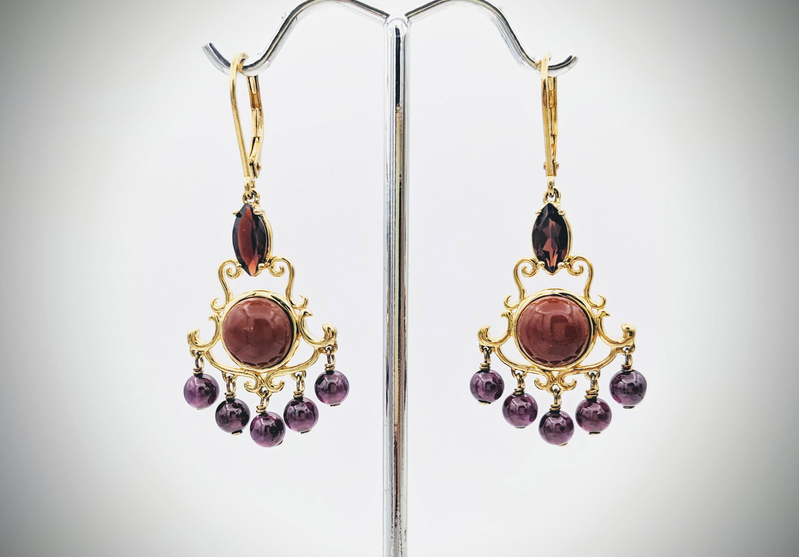 Baroque Style Earrings w Pyrope Garnet, Jasper & (1 of 3)