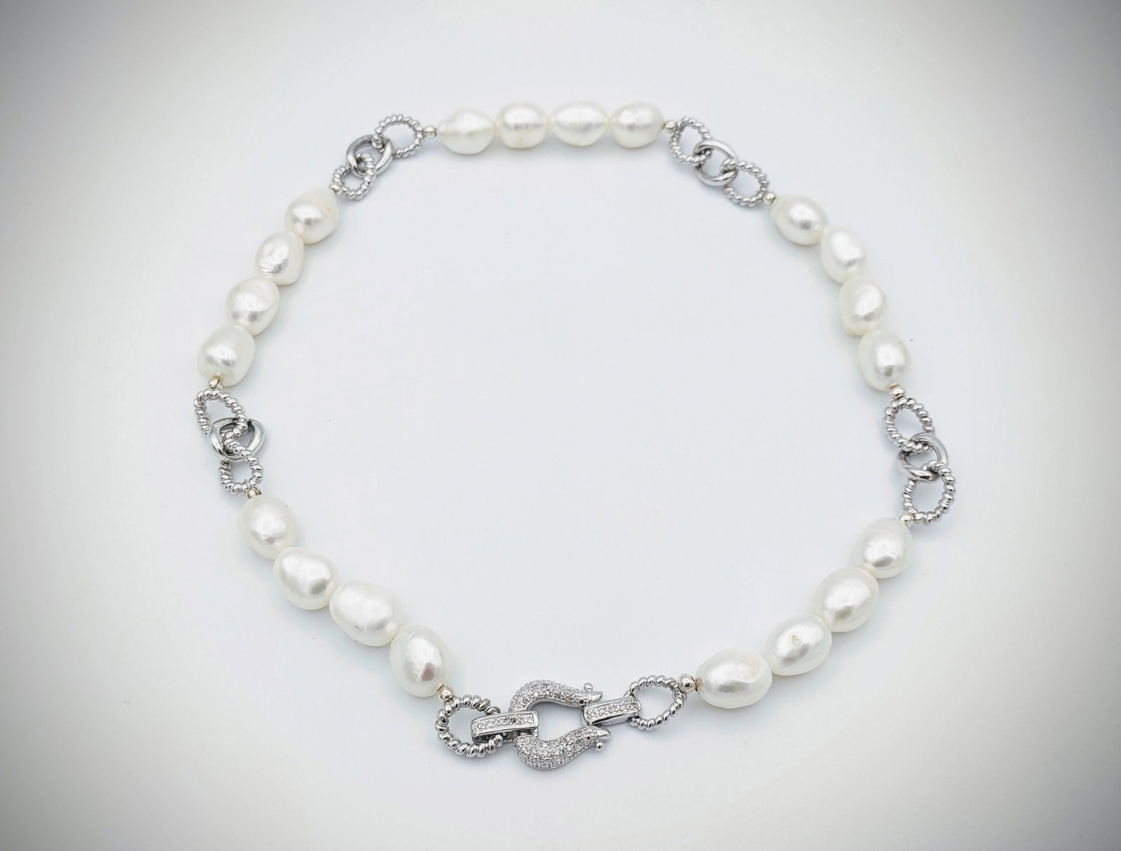 Sterling Silver Diamond & Pearl Necklace (1 of 3)