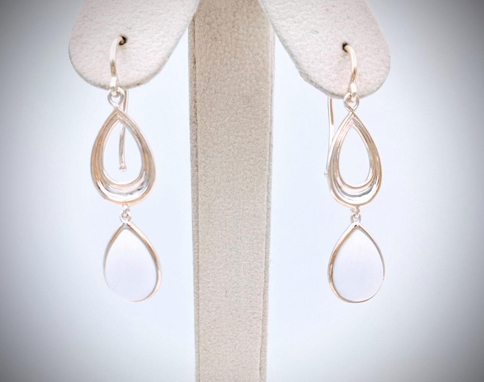Sterling Silver Double Drop White Opaque Earrings (1 of 4)