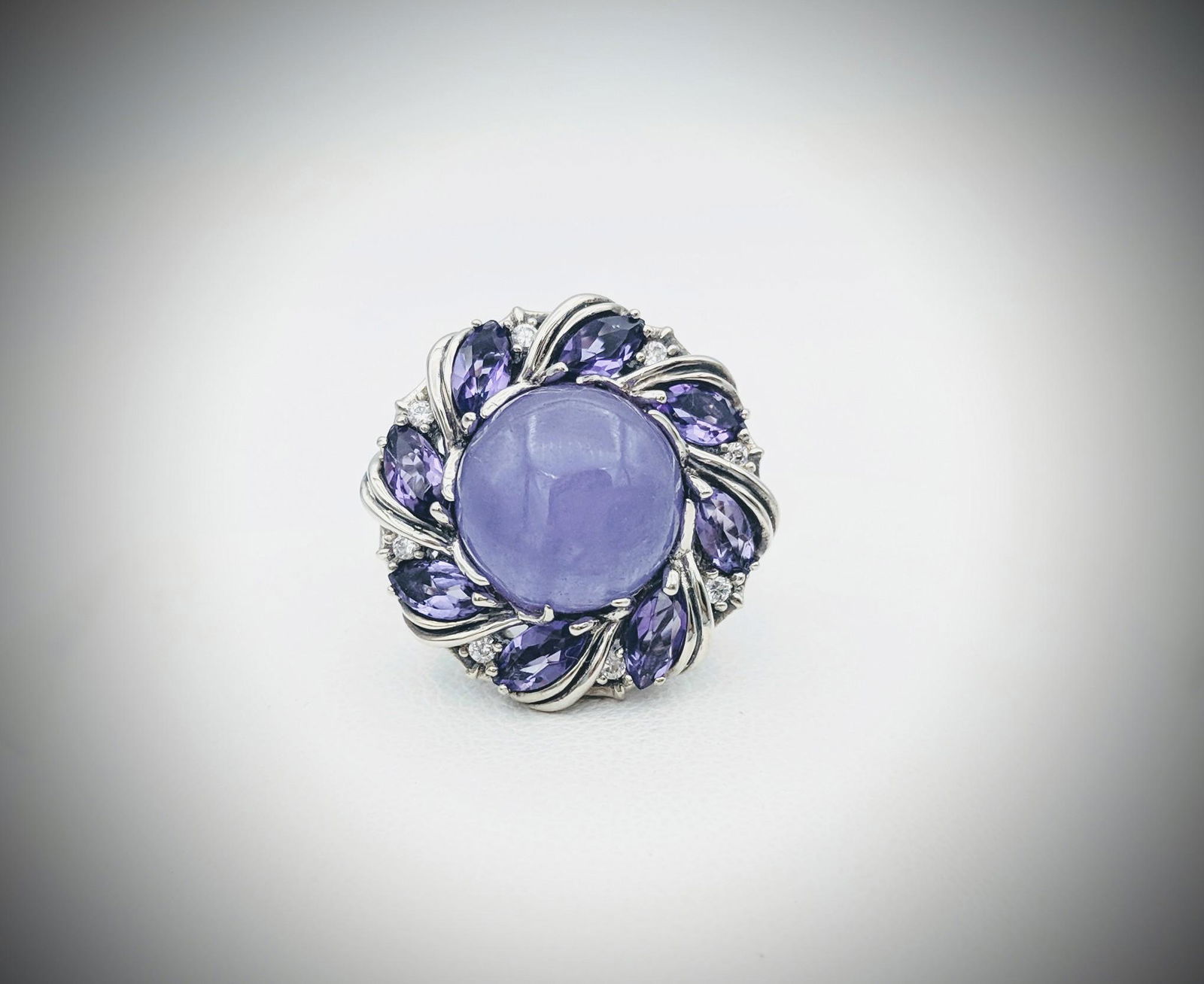 Sterling Silver Sz 7 Chalcedony, Amethyst & CZ Ring (1 of 3)