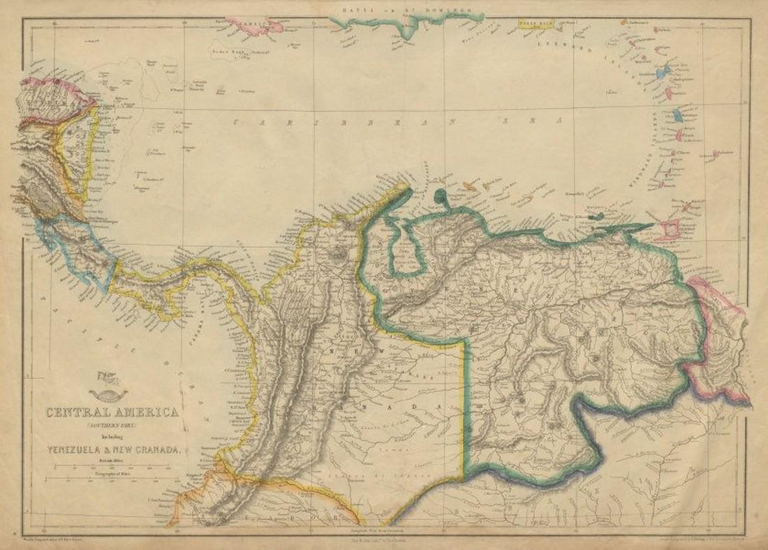 SOUTHERN CENTRAL AMERICA. Mosquito New Granada: TITLE/CONTENT OF MAP: 'Central America (Southern Part) Including Venezuela & New Granada' DATE PRINTED: 1862 IMAGE SIZE: Approx 32.0 x 45.5cm, 12.5 x 18 inches (Large) TYPE: Antique map with original 