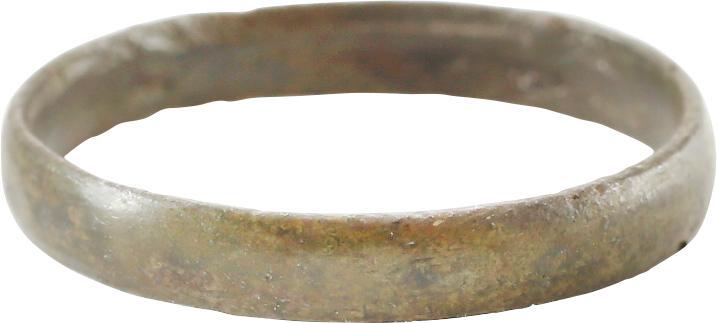 VIKING WEDDING RING, 9TH-10TH CENTURY AD. SIZE 4 1/4: No Reserve! Cambridgeshire England. Bronze, originally gilt, size 4 1/4. 2.4mm width with rounded face. Good patina and preservation with minor surface texture from burial. Gift boxed with certificate