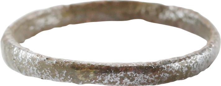 ANCIENT VIKING WEDDING RING C.850-1050 AD Sz 7 ¼: No Reserve! Rounded face band 2.0mm thickness on the bottom and 2.3mm on the top Size 7 1/4 A little wear from its time of use. Matte green/brown patina from burial. Attractive example. Vikings exchan