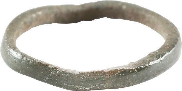 ANCIENT VIKING WEDDING RING C.850-1050 AD: No Reserve! Bronze, Sz 2 1/4 Narrow rounded band. Size 2 1/4 for the small finger. 2.1mm width. Excellent with fine glossy patina. Vikings exchanged rings on the pommel of the groom’s sword. Gift bo