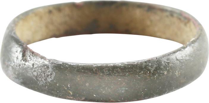 VIKING WOMAN’S WEDDING RING, 850-1050 AD: No Reserve! SIZE 7 1/2. Bronze originally gilt, size 7 ½. Low rounded section. Originally gilt, this ring now has a very fine dark mottled patina. Gift boxed with certificate of authenticity. Vikings