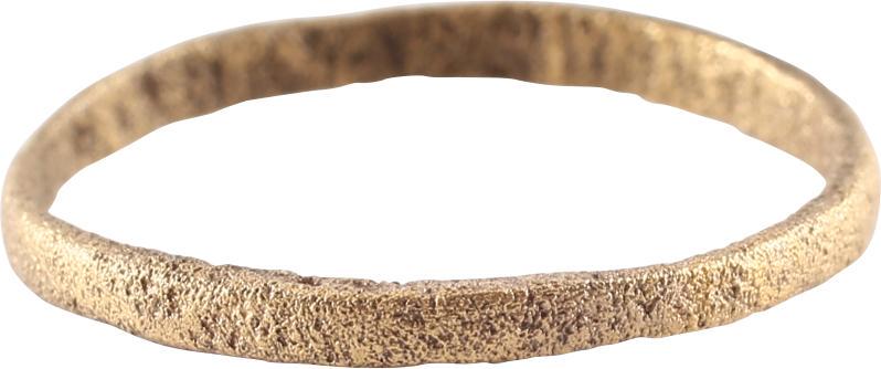 VIKING WEDDING RING Size 9. Late 9th-early 11th century: Gilt bronze, size 9. 2.0mm band with a flat face. The inside with distinct tool marks from a removal of the central core after casting. Professionally refurbished with the gold overlay restored. Gift 