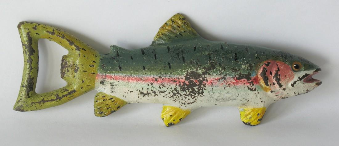 Cast Iron Fish Bottle Opener.: Title: Cast Iron Fish Bottle Opener. Date/Period: 1950's Dimension: 6” long Provenance:Very nice vintage cast iron fish bottle opener in original paint and condition. Shipping: Domestic: Flat-rate o