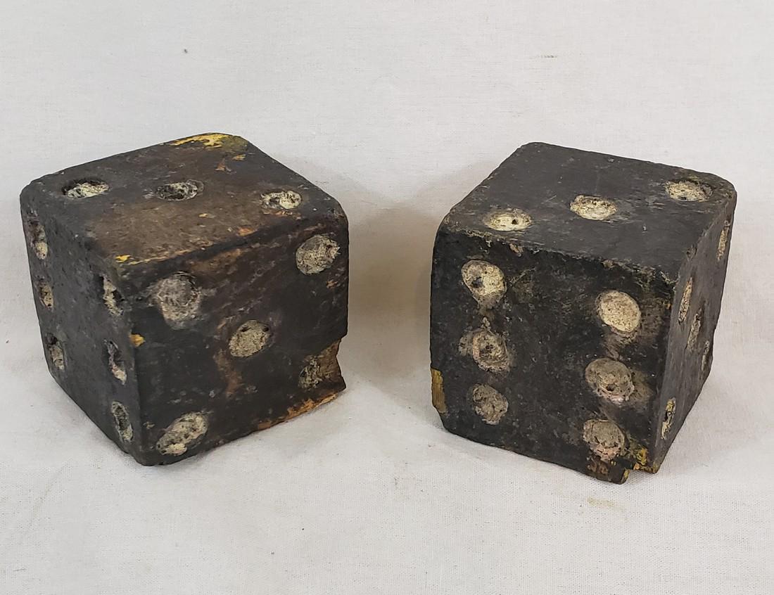 Large, Early Primitive Pair Of Dice. Mid 19th Century.: Title: Large, Early Primitive Pair Of Dice. Mid 19th Century. Dimension: 2 3/8" square each Provenance:Well used and used hard, these dice are great survivors. Wonderful color and patina. Shipping: Do