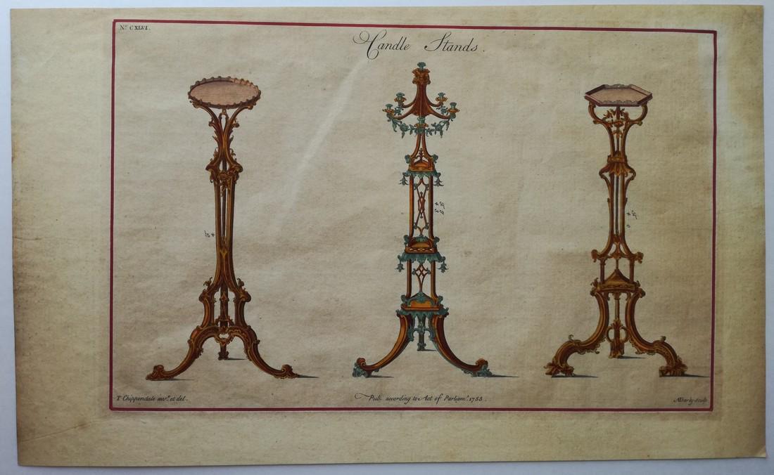 Thomas Chippendale - Design for Candle Stands: Title: Thomas Chippendale - Design for Candle Stands Artist: Thomas Chippendale Printing Date: 1753 - 1761 Medium: Etching Paper Size/Format: Sheet Size 27 x 44 centimetri Publisher: Printed by J. Hab